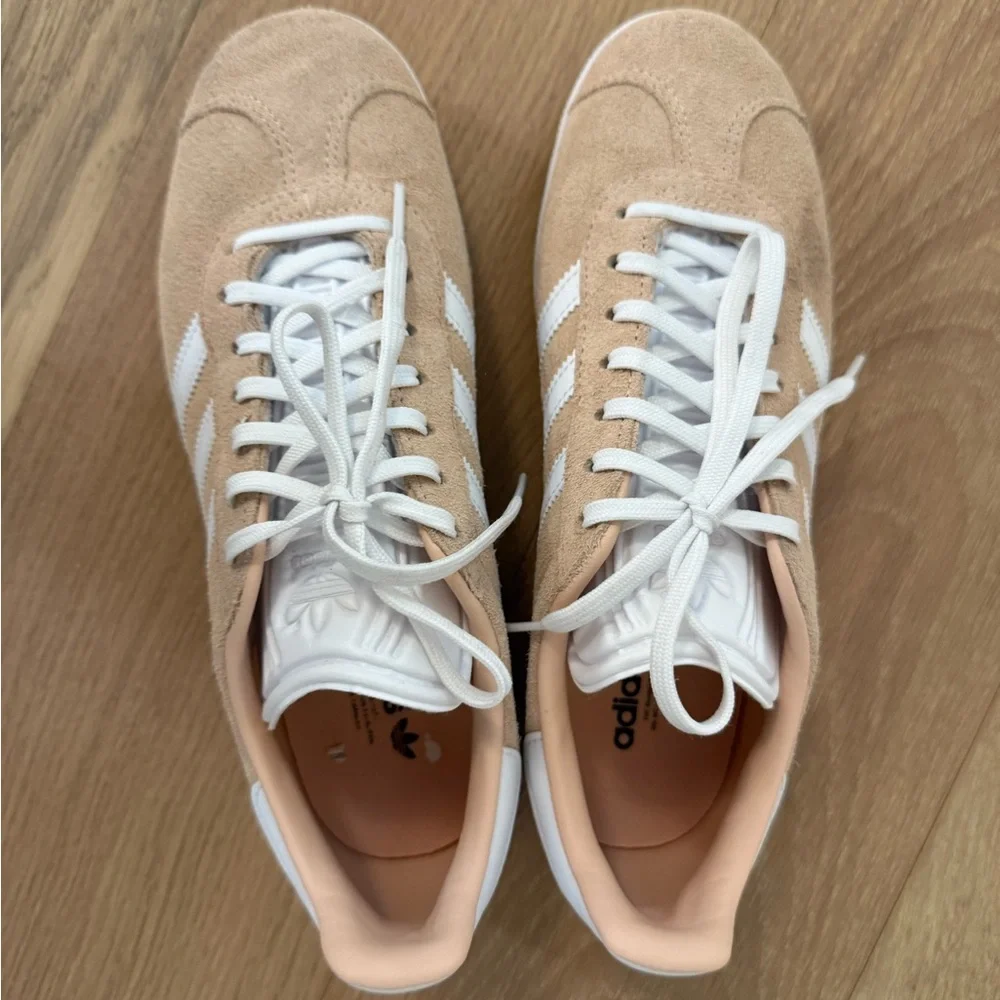 adidas Gazelle Suede Sneakers in Blush Tan & White - Picture 2 of 2